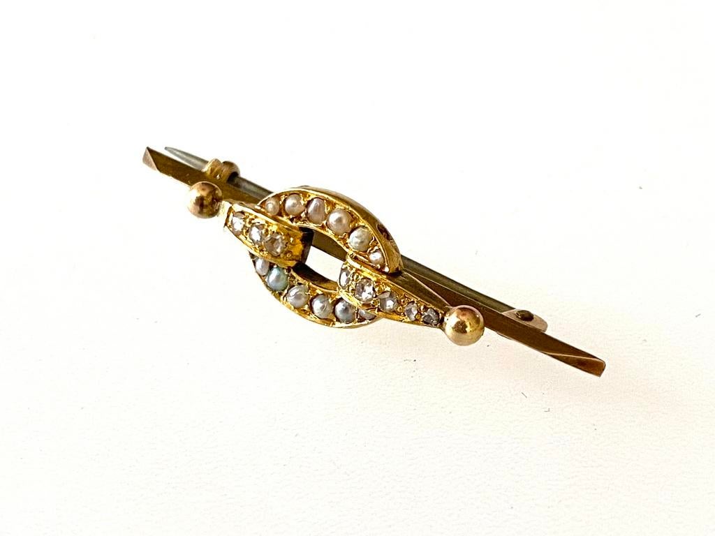 Broche antiek goud natuurparels diamant, Sieraden, Tassen en Uiterlijk, Antieke sieraden, Ophalen of Verzenden, Goud, Broche, Met edelsteen