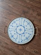 Vintage Dienblad met Blauw Patroon, Ophalen of Verzenden, Gebruikt, Rond, Metaal