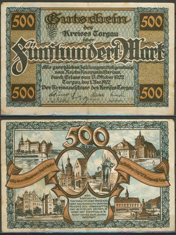 Torgau 500 Mark 1922 Noodgeld Notgeld c-79 jdu  Voor meer in