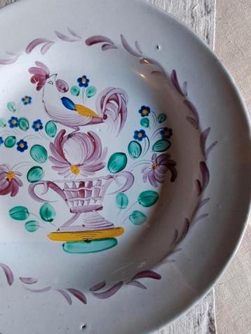 Prachtige grote Franse handbeschilderde schaal, drsn. 30 cm. beschikbaar voor biedingen