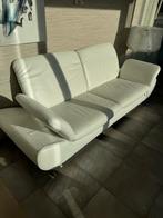 Fraaie witte leren bank, Ophalen, Driepersoons, 75 tot 100 cm, Zo goed als nieuw