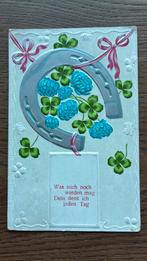 Ik denk iedere dag aan je. Hoefijzer, klaver 4. Reliëfkaart, Ophalen of Verzenden, Voor 1920, Gelopen, Overige thema's