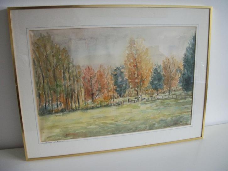 Aquarel, Schilderij - Herfst in Laren - Ben Hosman - 73 x 55, Antiek en Kunst, Kunst | Schilderijen | Abstract, Ophalen