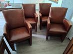 4 Lederen Eetkamerstoelen met Wieltjes, Huis en Inrichting, Ophalen of Verzenden