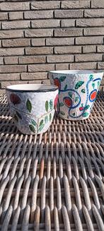 2 vintage bloempotten uit Italië, per stuk,set, Tuin en Terras, Bloempotten, Rond, Ophalen of Verzenden, Aardewerk, Minder dan 40 cm