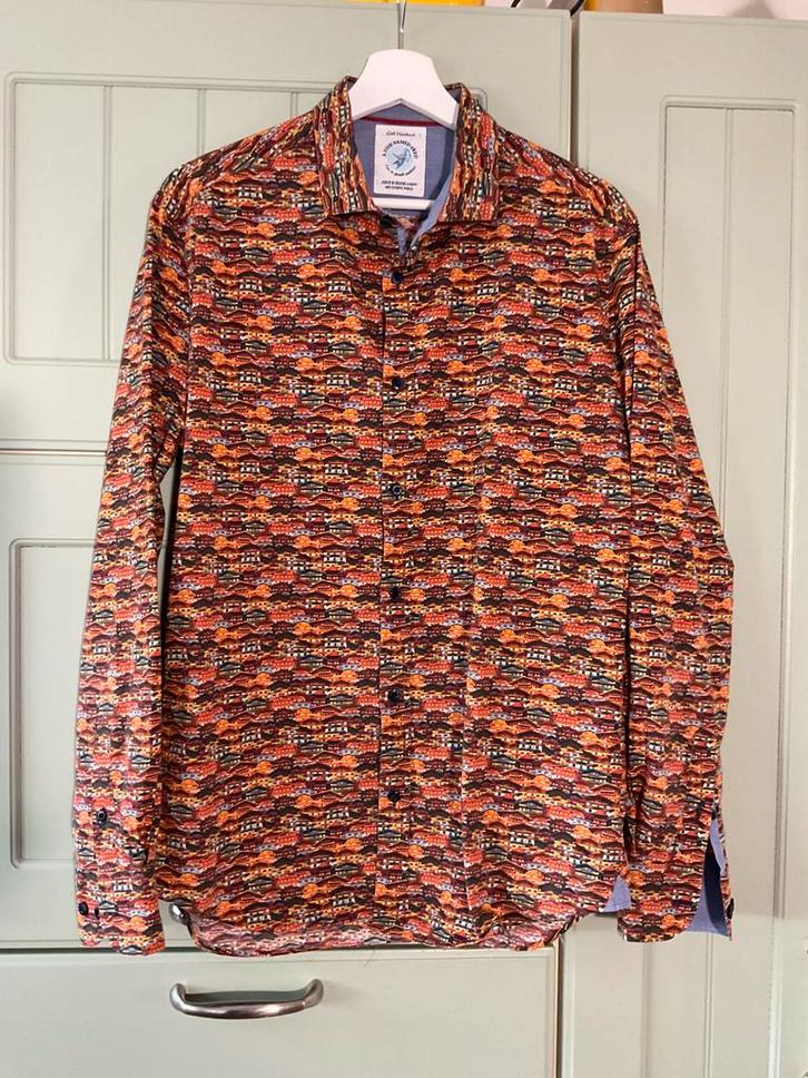 A Fish Named Fred maat L chalet all over print, Kleding | Heren, Overhemden, Zo goed als nieuw, Halswijdte 41/42 (L), Bruin, Ophalen of Verzenden