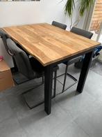 Massief houten Sheesham tafel met 4 lederen stoelen, Huis en Inrichting, Tafels | Eettafels, Ophalen, Gebruikt, 50 tot 100 cm