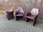 3x Leolux Lirio fauteuils / Eetkamerstoelen paars leer, Ophalen, Minder dan 75 cm, Leer, Zo goed als nieuw