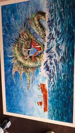 Grote draak in oceaan, Antiek en Kunst, Kunst | Schilderijen | Modern, Ophalen of Verzenden