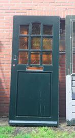 Hardhouten voordeur / buitendeur met gele glazen, Gebruikt, 80 tot 100 cm, Ophalen of Verzenden, Buitendeur
