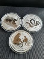 3 stuks 1 oz ZILVER LUNAR II., Ophalen of Verzenden, Zilver