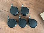 5 geremde bureaustoelwielen, 65mm, pin 11mm, Huis en Inrichting, Bureaustoelen, Ophalen, Gebruikt, Zwart