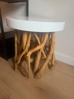 Wit tafeltje met boomstam pootjes, Minder dan 55 cm, Gebruikt, Rond, Hout