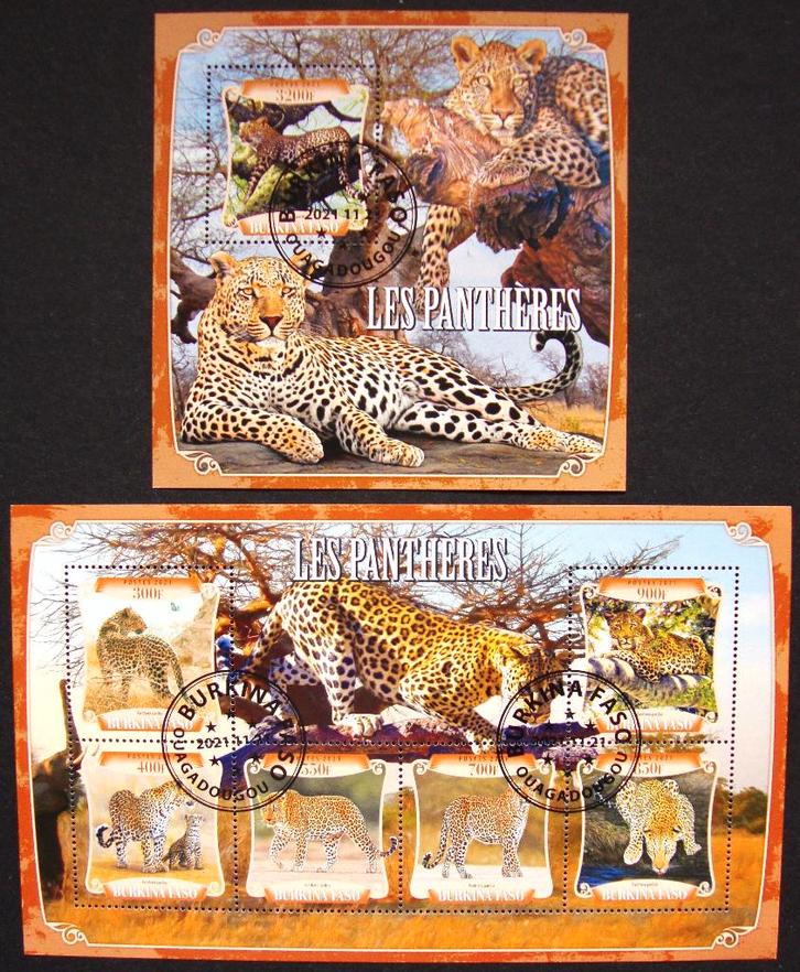 - 671 - 2 Blokken met Panters., Postzegels en Munten, Postzegels | Thematische zegels, Gestempeld, Dier of Natuur, Verzenden