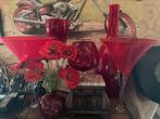 Grote rode vazen fles glas, Ophalen, 50 tot 75 cm, Rood, Glas