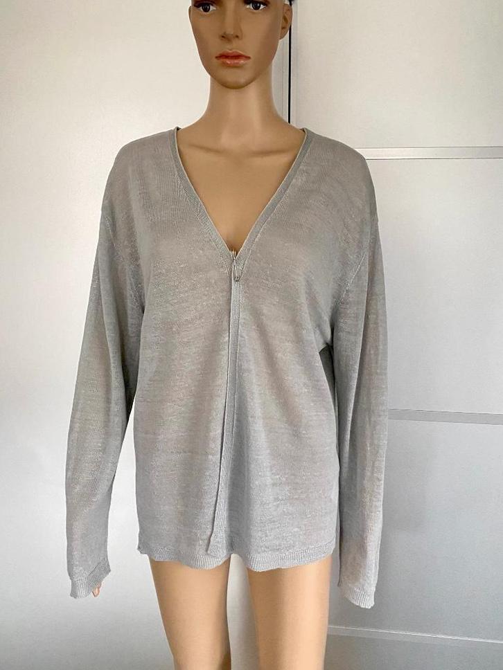 i214  linnen fijn-gebreid vest maat L=42/44 grijs vestje, Kleding | Dames, Truien en Vesten, Zo goed als nieuw, Maat 42/44 (L)