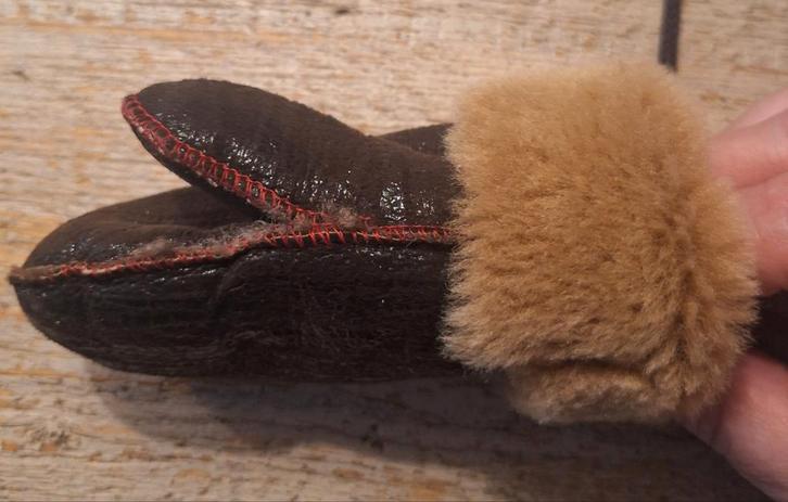 Wanten wol/leer voor baby/dreumes, Kinderen en Baby's, Babykleding | Mutsen, Sjaals en Wanten, Zo goed als nieuw, Wanten, Jongetje of Meisje