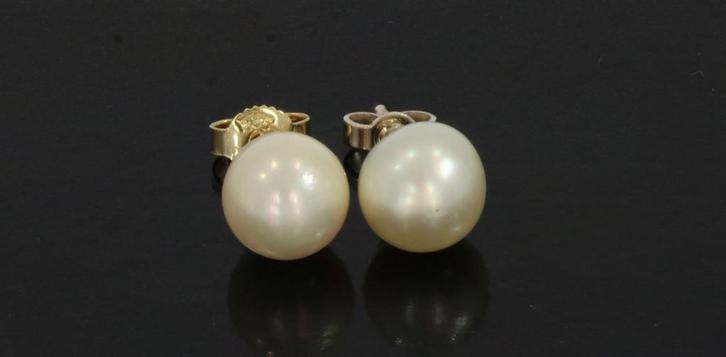 Grote parel 14k gouden dames oorbellen vintage stekers, Sieraden, Tassen en Uiterlijk, Antieke sieraden, Oorbellen, Goud, Met edelsteen