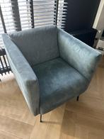 Fauteuil Blauw Grijs Velours - TEAB, Ophalen, 75 tot 100 cm, Zo goed als nieuw, Metaal