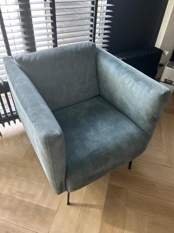 Fauteuil Blauw Grijs Velours - TEAB  beschikbaar voor biedingen