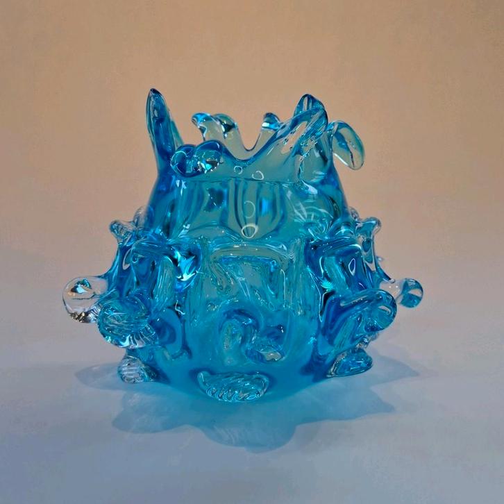 Zeldzame Blauwe Murano 'Volcano'  Vaas, Antiek en Kunst, Antiek | Vazen, Ophalen of Verzenden