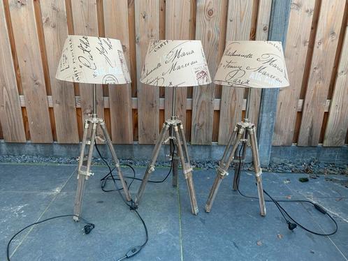 Industriële tafellampen 3 stuks, Huis en Inrichting, Lampen | Tafellampen, Gebruikt, 50 tot 75 cm, Hout, Metaal, Stof, Overige materialen