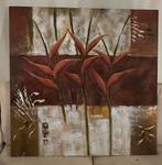 Groot modern schilderij – abstract met bloemen– 100 x 100 cm