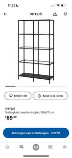 VITTSJÖ Stellingkast Zwartbruin/Glas 100x175, Ophalen, Met plank(en), 100 tot 150 cm, 150 tot 200 cm