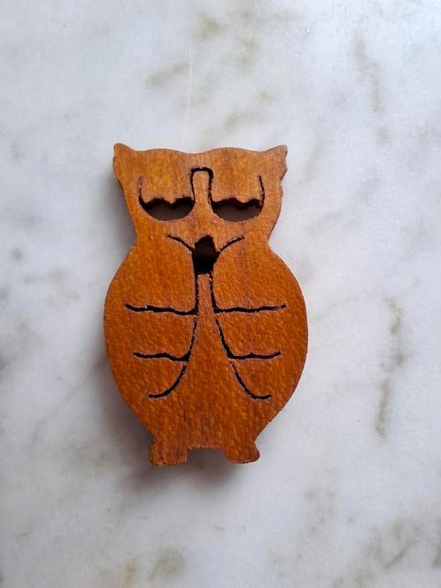 Vintage houten uiltjes uilen pin broche, Sieraden, Tassen en Uiterlijk, Broches, Zo goed als nieuw, Overige materialen, Verzenden