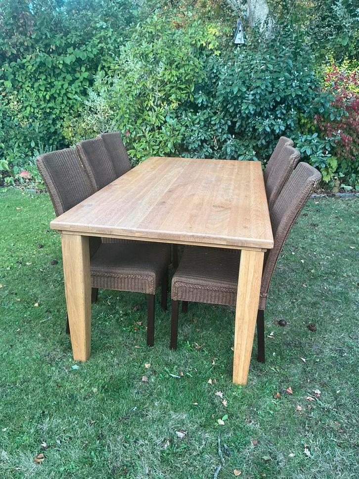 Massief blank eiken eettafel 6 persoons, Huis en Inrichting, Tafels | Eettafels, Gebruikt, 50 tot 100 cm, 200 cm of meer, Vijf personen of meer