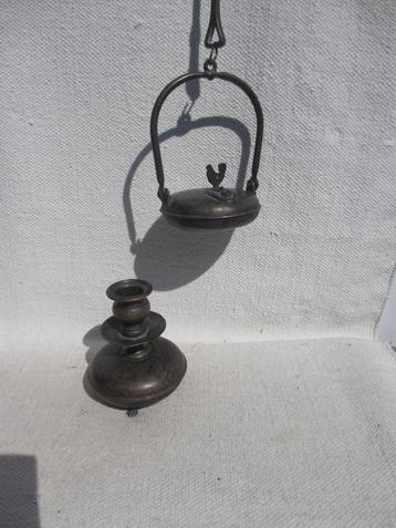 Vintage Brons Frans wevers(olie)lamp en kandelaar beschikbaar voor biedingen