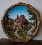 Antiek plaquette van gips reliëf handbeschilderd Stadspoort, Ophalen of Verzenden