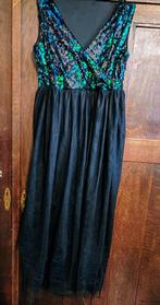 Mooie lange jurk met gaas en glitter lijfje met pailletten,, Maat 38/40 (M), Verzenden, Zwart, Zo goed als nieuw