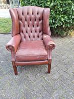 Chesterfield stoel / fauteuil met houten onderstel, Gebruikt, Ophalen of Verzenden, 75 tot 100 cm, Hout