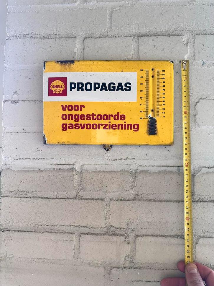 Shell Propagas Emaille Thermometer Reclamebord Vintage Neder, Antiek en Kunst, Antiek | Emaille, Ophalen of Verzenden