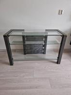 Design tv meubel van donker metaal & glas, Huis en Inrichting, Tafels | Sidetables, 25 tot 50 cm, 100 tot 150 cm, Strak design