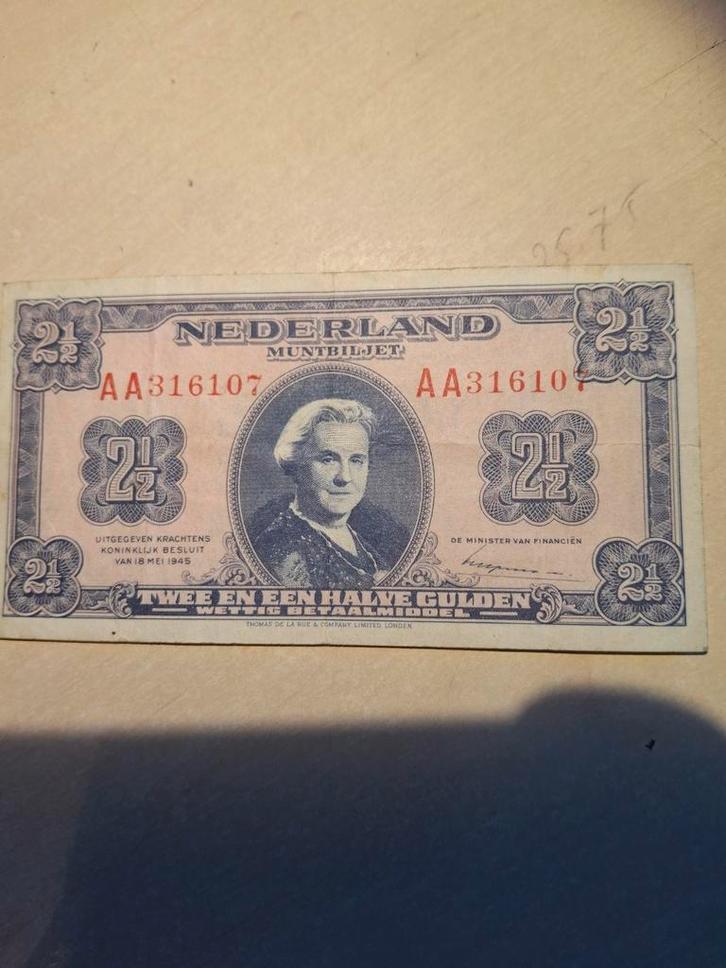 2 1/2 Gulden Biljet 1945 - AA316107, Postzegels en Munten, Bankbiljetten | Nederland, Ophalen of Verzenden