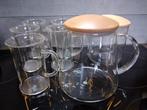 Glazen Theepot met houten deksel +  glazen, Overige typen, Ophalen of Verzenden, Overige stijlen, Glas
