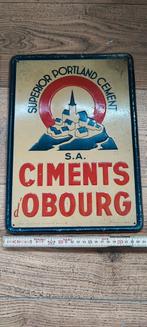 Antiek emaille bord Ciments d' Obourg België, Ophalen of Verzenden, Zo goed als nieuw, Reclamebord