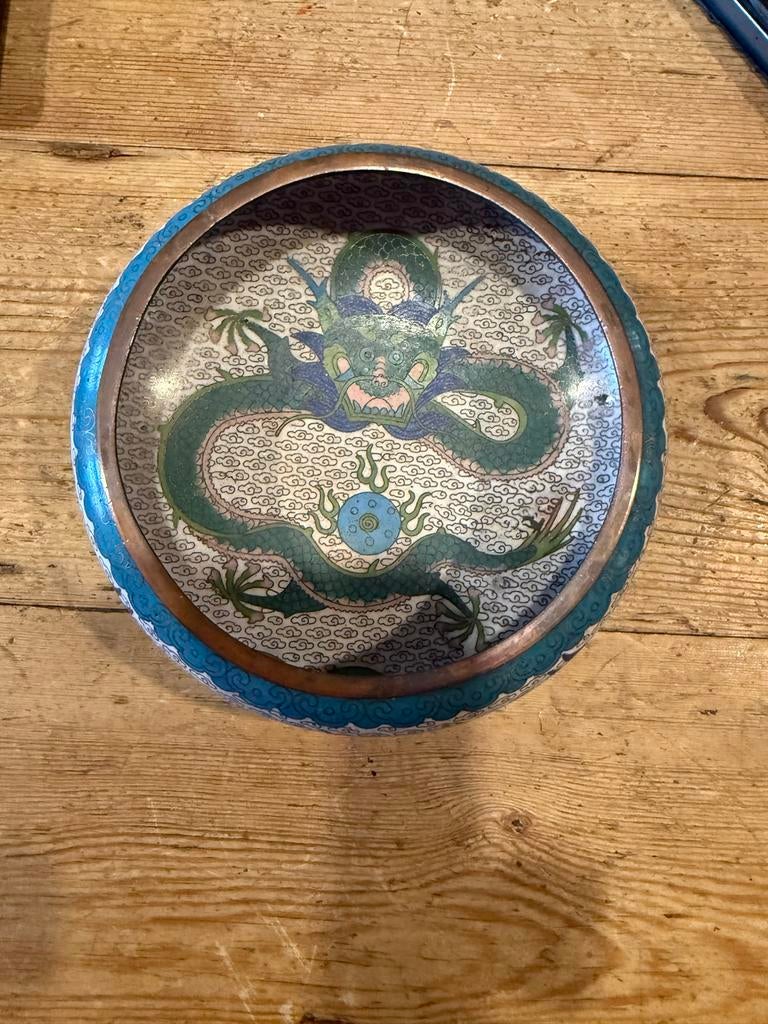 Vintage Cloisonné Schaal met Drakenmotief, Ophalen of Verzenden