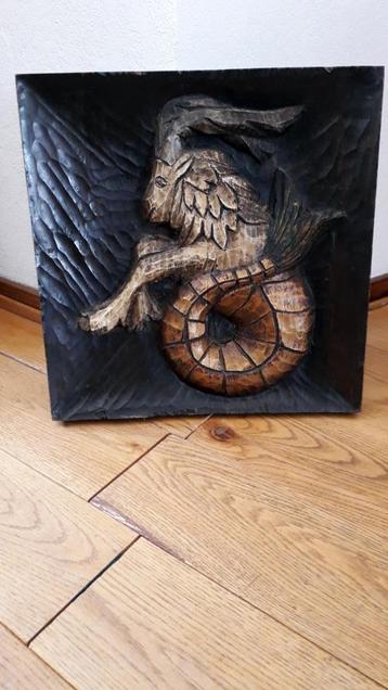 HOUTEN WANDPANEEL STERRENBEELD STEENBOK/VIS beschikbaar voor biedingen