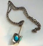 Jaren '50 Jorgen Jensen tinnen hanger + ketting: turquoise, Ophalen of Verzenden, Zilver, Ring