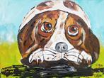 Schilderij liggende hond, Minder dan 50 cm, Nieuw, Ophalen of Verzenden, Schilderij