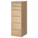 MALM Ladekast 6 lades, wit gelazuurd eikenfineer/spiegelglas, Ophalen, Minder dan 50 cm, 5 laden of meer, 100 tot 150 cm