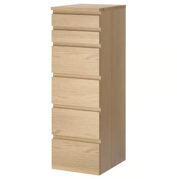 MALM Ladekast 6 lades, wit gelazuurd eikenfineer/spiegelglas beschikbaar voor biedingen