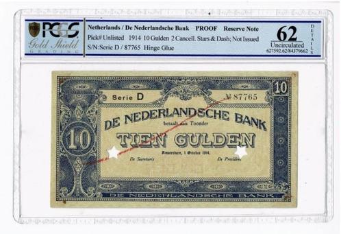 Nederland 10 Gulden 1914 Proefdruk/Specimen PCGS Gold slabs, Postzegels en Munten, Bankbiljetten | Nederland, Los biljet, 10 gulden