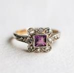 Vintage 9K goud & zilver ring Art deco Amethist CZ - 17, Ophalen of Verzenden, Zo goed als nieuw, 17 tot 18, Met edelsteen