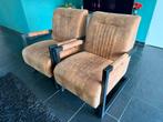 2 luxe caddilac fauteuils cognac, zwart stalen frame, igs, Huis en Inrichting, Fauteuils, Ophalen, Industrieel, luxe, vintage look
