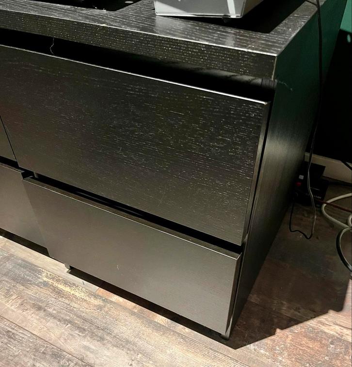 Ikea Malm ladekast met 2 lades zwartbruin, Huis en Inrichting, Kasten | Dressoirs, Gebruikt, Minder dan 50 cm, 25 tot 50 cm, Met lade(s)