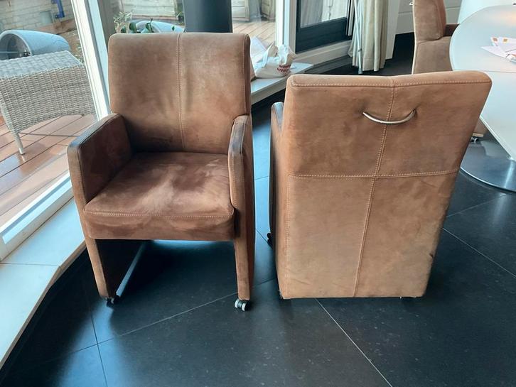 6 Bruine Eetkamerstoelen met Armleuning, Antiek en Kunst, Antiek | Meubels | Stoelen en Banken, Ophalen of Verzenden